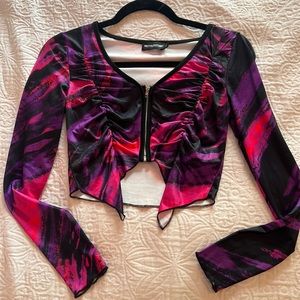 PLT Long sleeve multicolored pink and purple crop top.